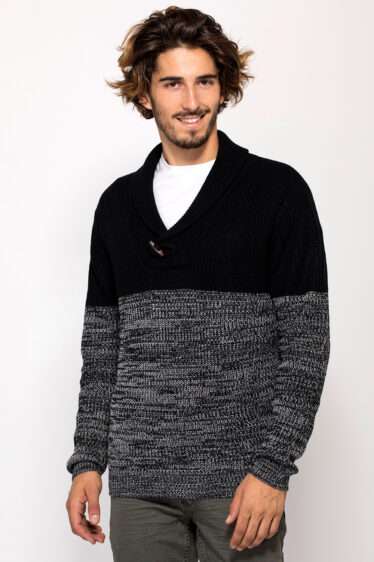 סוודר עבה צווארון WRAP קולור בלוק