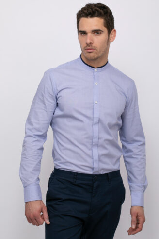 חולצה מכופתרת טקסטורה עם צווארון סיני