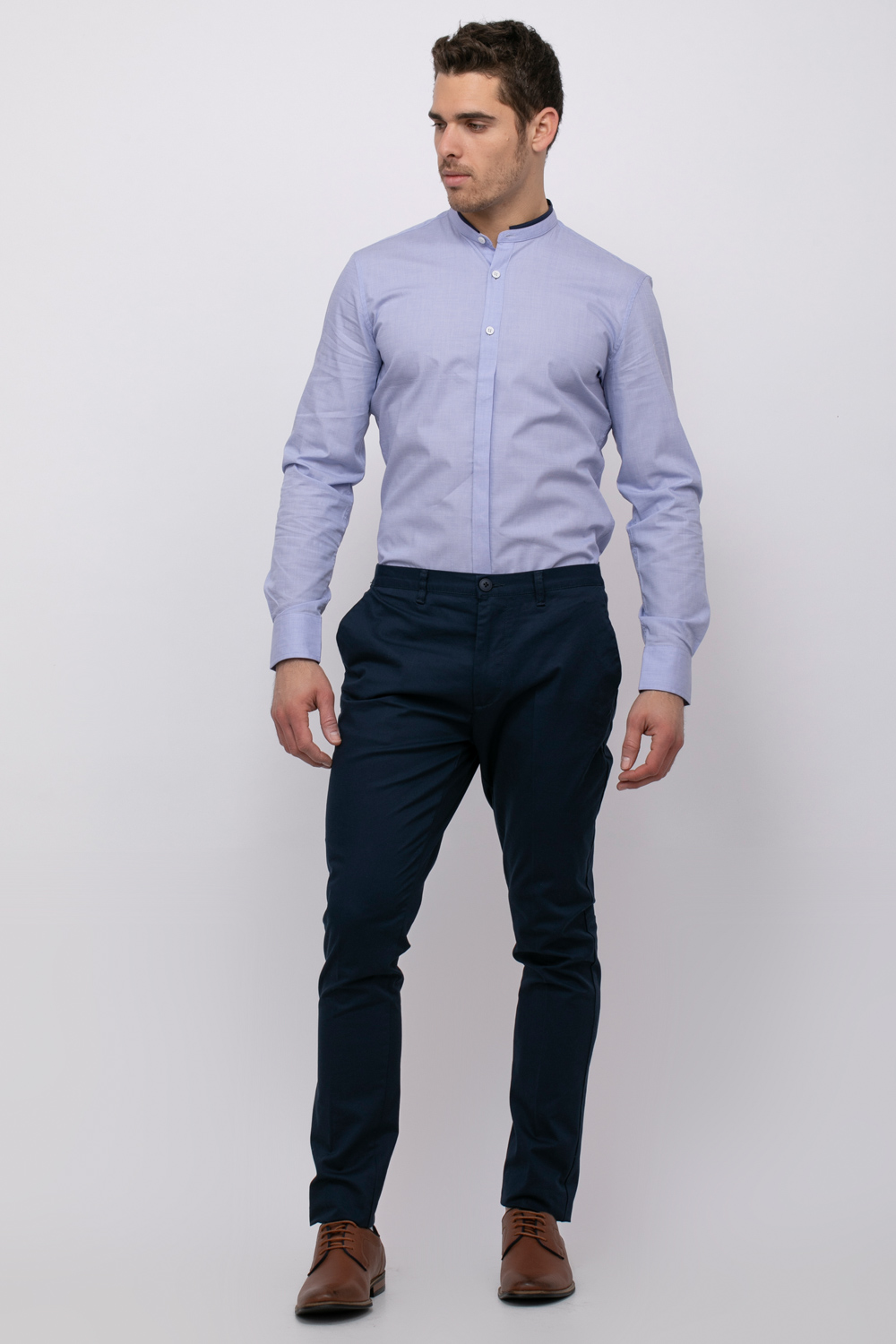 חולצה מכופתרת טקסטורה עם צווארון סיני