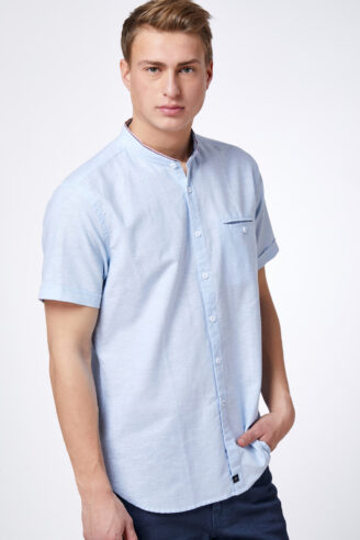 חולצה במראה פשתן הדפס נקודות עם צווארון סיני