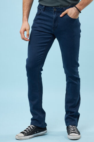 ג'ינס כחול כהה בסיסי גזרה ישרה/רחבה