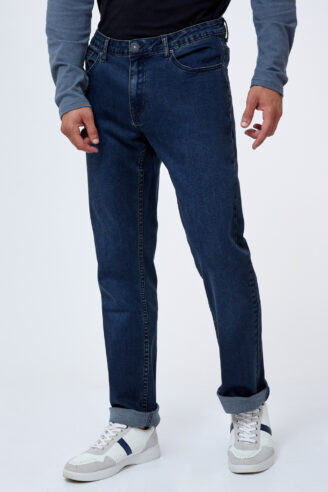 ג'ינס כחול כהה בסיסי גזרה רחבה