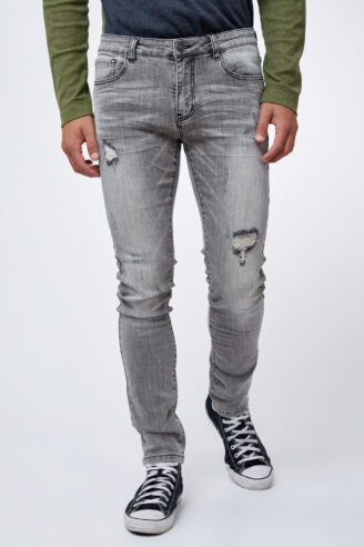 גינס אפור משופשף עם קרעים