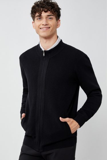 סוודר קרדיגן עם רוכסן - שחור