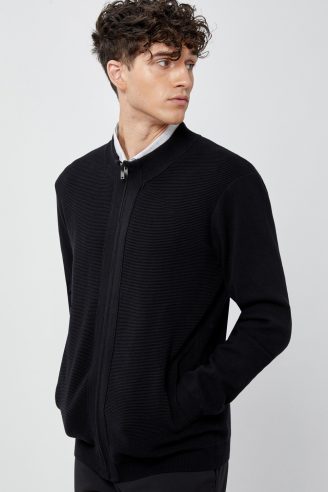 סוודר קרדיגן עם רוכסן - שחור