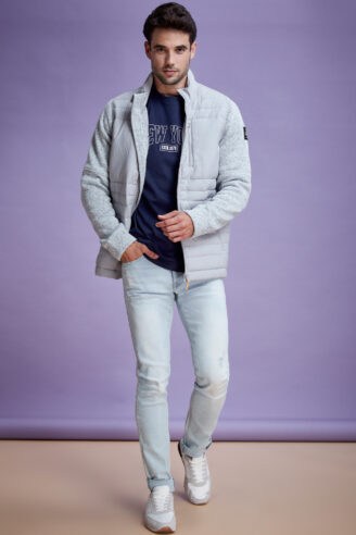 מעיל ניילון קווילט קל בשילוב שרוול סרוג