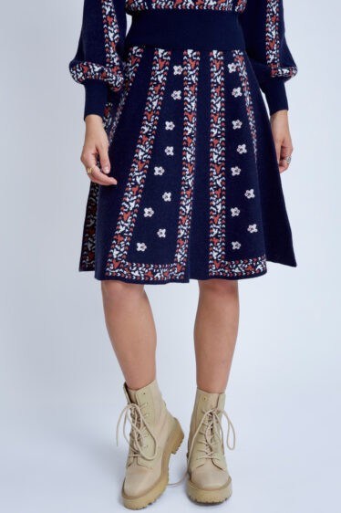 חצאית סריג עם דוגמת פרחים