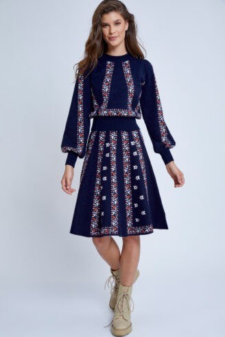 חצאית סריג עם דוגמת פרחים