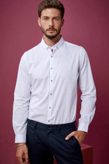 חולצה מכופתרת אלגנטית טקסטורת שתי וערב