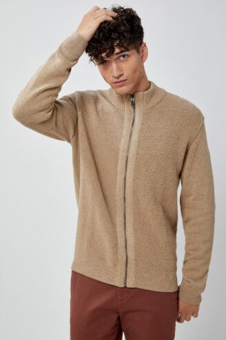 סוודר סריגת ואפל עם רוכסן