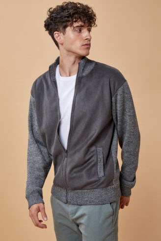 סוודר עבה שילוב PU