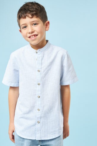 חולצת ילדים במראה פשתן צווארון סיני