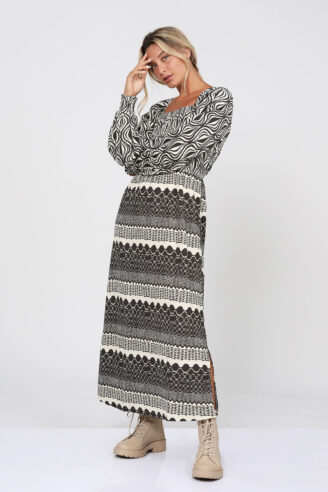 שמלת מקסי בהדפס סבנטיז