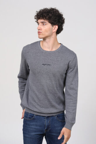 סריג בייסיק עם רקמת לוגו - אפור