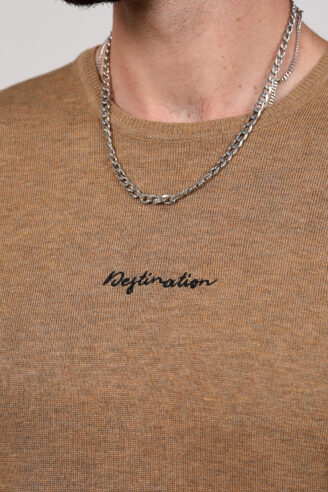 סריג בייסיק עם רקמת לוגו - חום