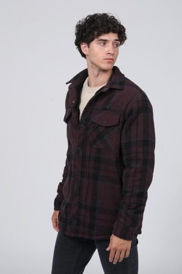 ג'קט עבה משבצות פלנל עם בטנת דמוי פרווה