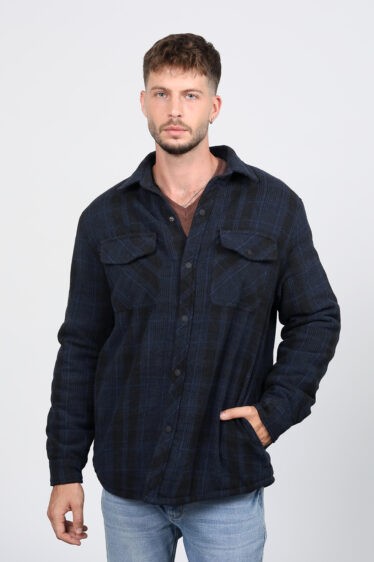 ג'קט עבה משבצות פלנל עם בטנת דמוי פרווה