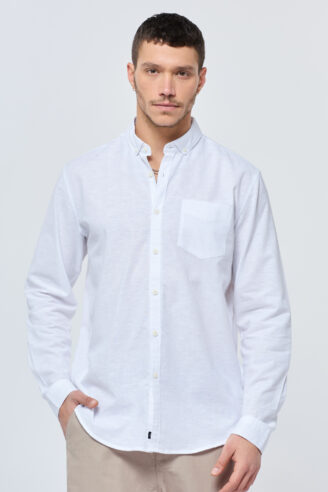 חולצה מכופתרת בשילוב פשתן  גזרה רחבה - לבן