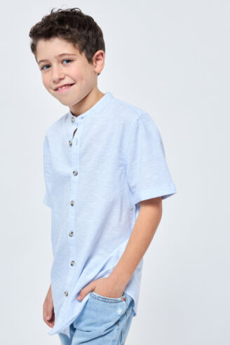 חולצת ילדים במראה פשתן צווארון סיני