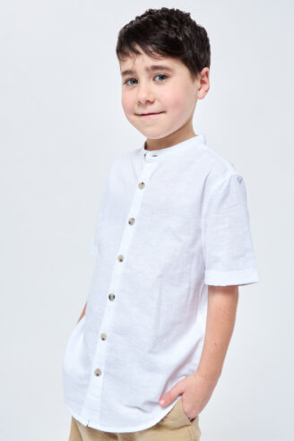 חולצת ילדים במראה פשתן צווארון סיני