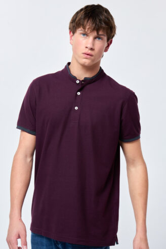 חולצת פולו פיקה עם צווארון סיני מעוצב