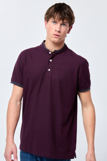 חולצת פולו פיקה עם צווארון סיני מעוצב