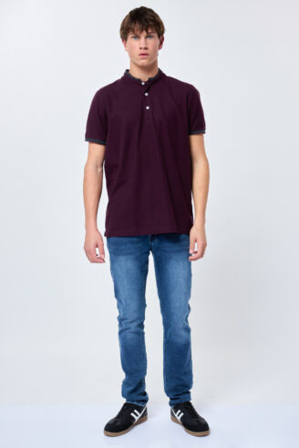 חולצת פולו פיקה עם צווארון סיני מעוצב