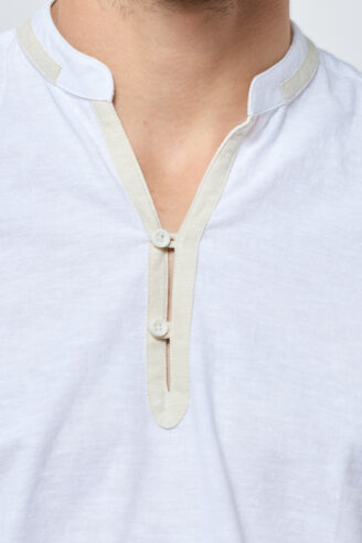 חולצת גלביה בשילוב פשתן Piping - לבן