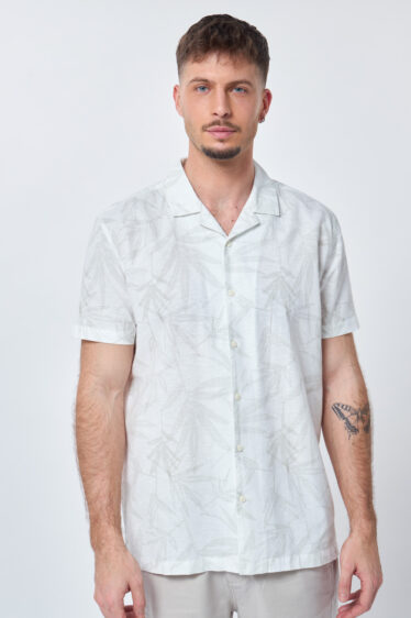 חולצה מכופתרת בשילוב פשתן - מודפס