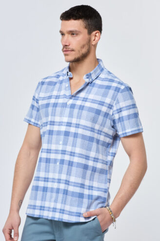 חולצה מכופתרת משבצות אפקט קמטים