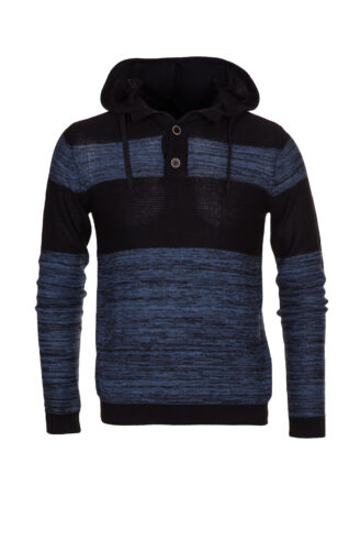 סוודר דק שרוול ארוך קפוצ'ון - כחול כהה ושחור