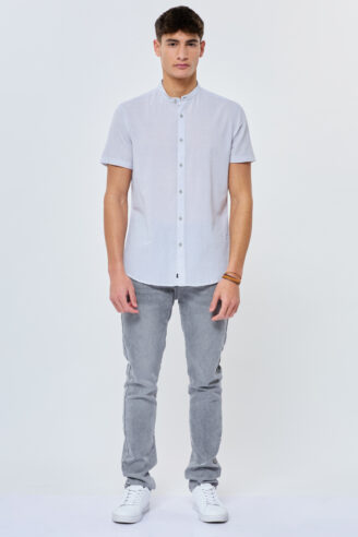 חולצה מכופתרת גריד אפקט קמטים צווארון סיני