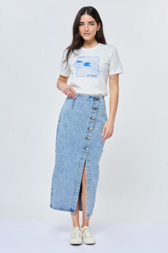 חצאית ג'ינס כפתורים באלכסון