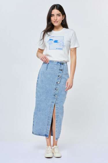 חצאית ג'ינס כפתורים באלכסון