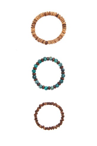 שלישיית צמידי עץ ואבנים