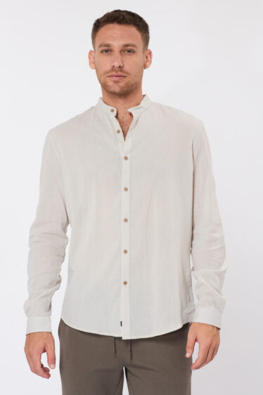 חולצה מכופתרת קרפ עם צוארון סיני