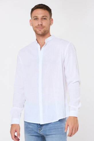 חולצה מכופתרת קרפ עם צוארון סיני