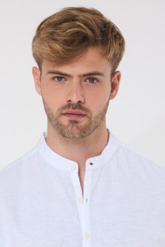 חולצת גלביה בשילוב פשתן - לבן