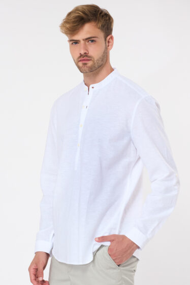 חולצת גלביה בשילוב פשתן - לבן