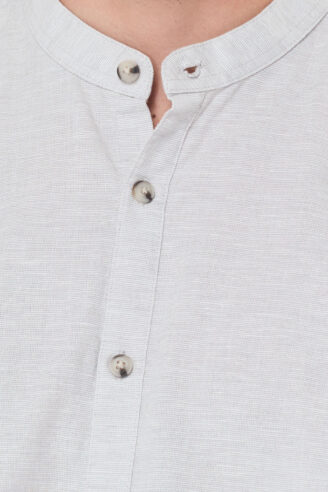 חולצה מכופתרת צווארון סיני בשילוב פשתן - אפרפר