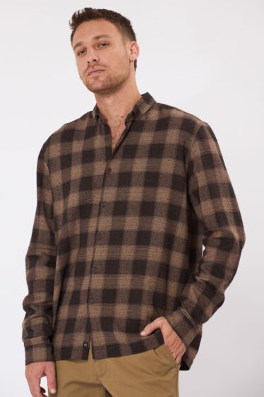 חולצת מכופתרת raw משבצות - חום