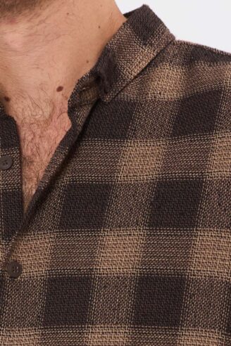 חולצת מכופתרת raw משבצות - חום