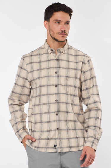 חולצת מכופתרת heavy משבצות  - מוקה