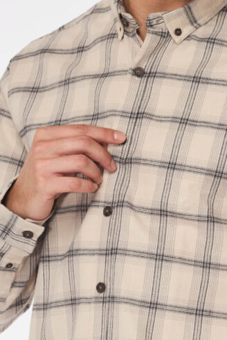 חולצת מכופתרת heavy משבצות  - מוקה