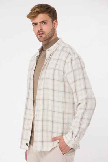 חולצה מכופתרת משבצות אפקט קמטים