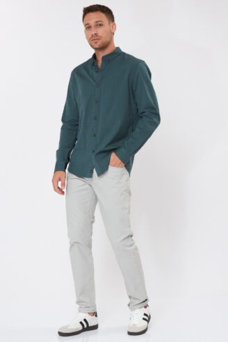 חולצה מכופתרת בד במרקם טבעי נופל - ירוק