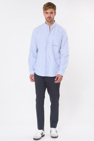 חולצה מכופתרת אוקספורד פסים עם כיס חולצה מכופתרת אוקספורד פסים עם כיס