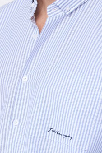 חולצה מכופתרת אוקספורד פסים עם כיס