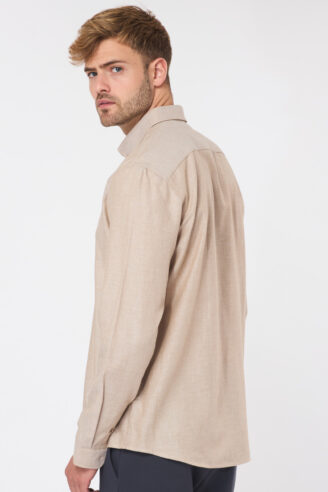 חולצה מכופתרת twill flanel - בז' מלנש