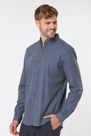 חולצה מכופתרת twill flanel - כחול מלנש